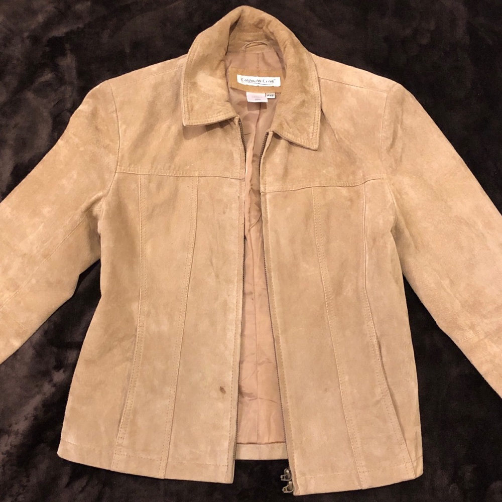 Cold water creek leather suede jacket with zip-up